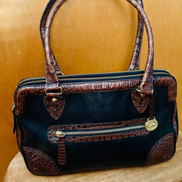 Brahmin Leather Satchel Doctor Style Handbag with Crocodile Embosssed Trim - Picture 2 of 15